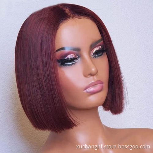 Brazilian real 100% Colored Raw Virgin human virgin hair hd Transparent human 99J Red Burgundy Deep wave curly lace wig